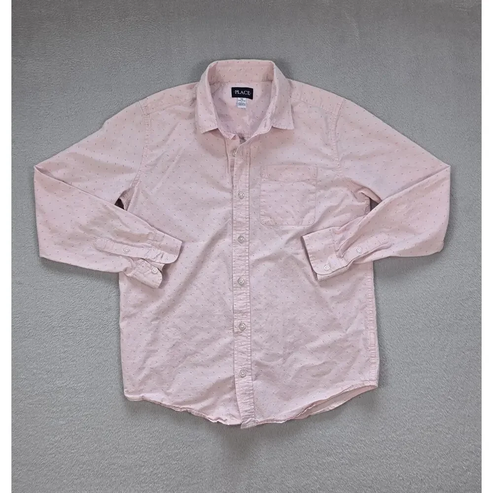 The Children’s Place Boys Pink Button Up Shirt Size 16 XXL Long Sleeve Cotton